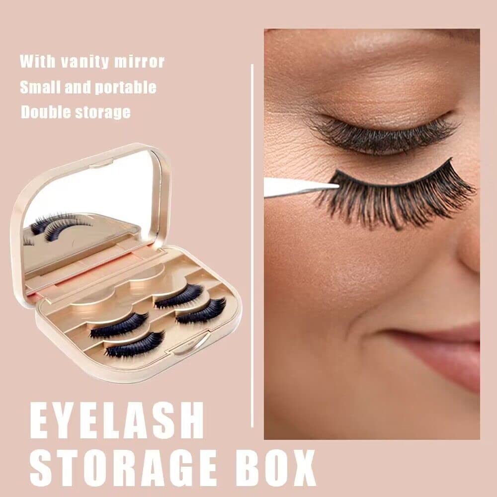 YiQiYi Cosmetic Case Empty Eyelashes Storage Case with Makeup Mirror Holder Box Fake Eyelash Packing Travel Storage Case Eyelashes Bag(Gold) Beauty & Personal Care YiQiYi