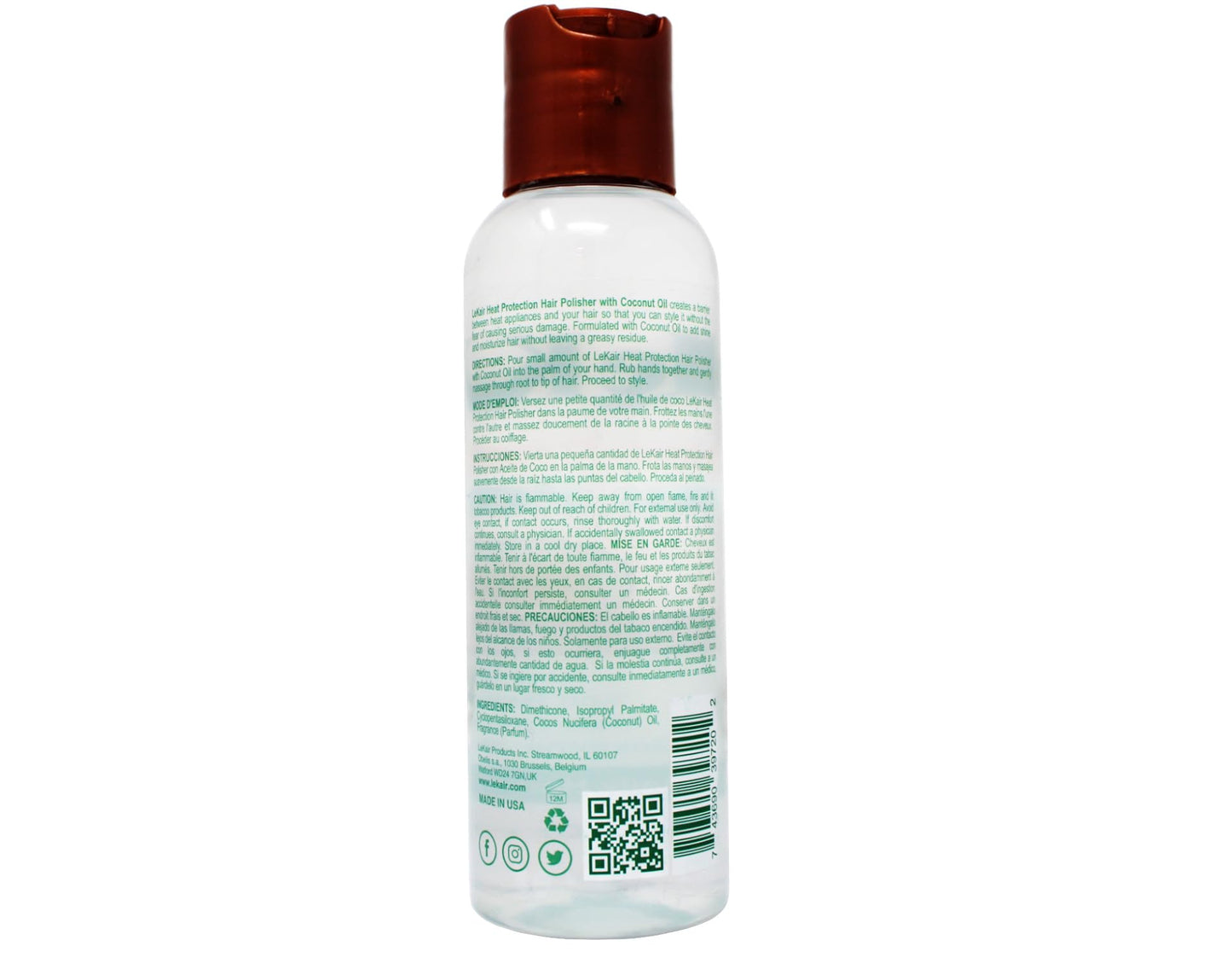 Le Kair High Heat Protection Hair Polisher - Coconut Oil, Anti Frizz, Anti Breakage, Heat Protectant, Smooths & Protects, Daily Hair Treatment 4 Fl Oz Beauty & Personal Care Le Kair