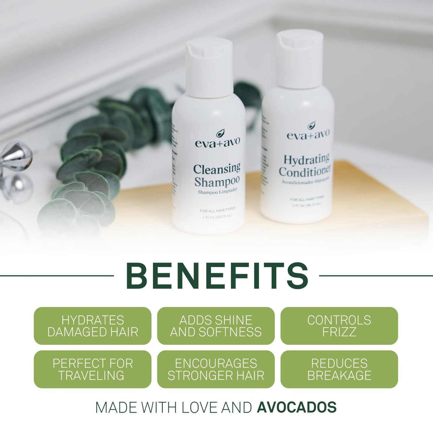 EVA + AVO Avocado Shampoo & Conditioner 8 fl oz, Sulfate-Free Cleanse for Dry Scalp, Fine, Curly, Damaged or Thin Hair, Hydrating & Strengthening Beauty & Personal Care Eva + Avo