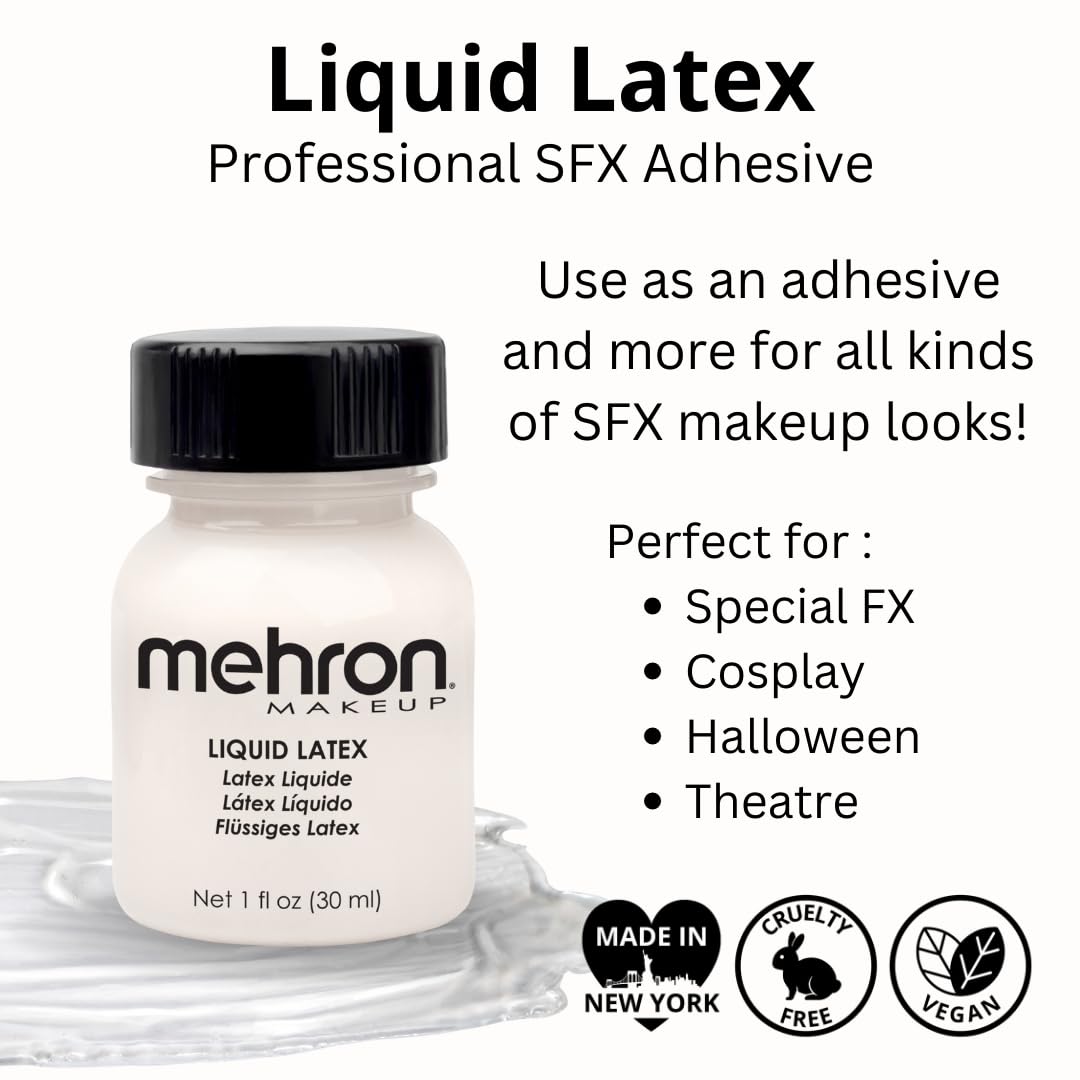 Mehron Makeup Liquid Latex | SFX Makeup | Halloween | Latex Glue for Skin | Prosthetic Glue 1 fl oz (30 ml) (Clear Flesh) Beauty & Personal Care Mehron