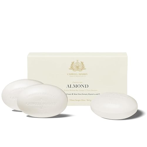 Caswell-Massey Natural Bar Soap Gift Set - Almond Scent - Triple-Milled Moisturizing Body Soap Bars for Men & Women, Plant-Based Formula for Soft Beauty & Personal Care Caswell-Massey