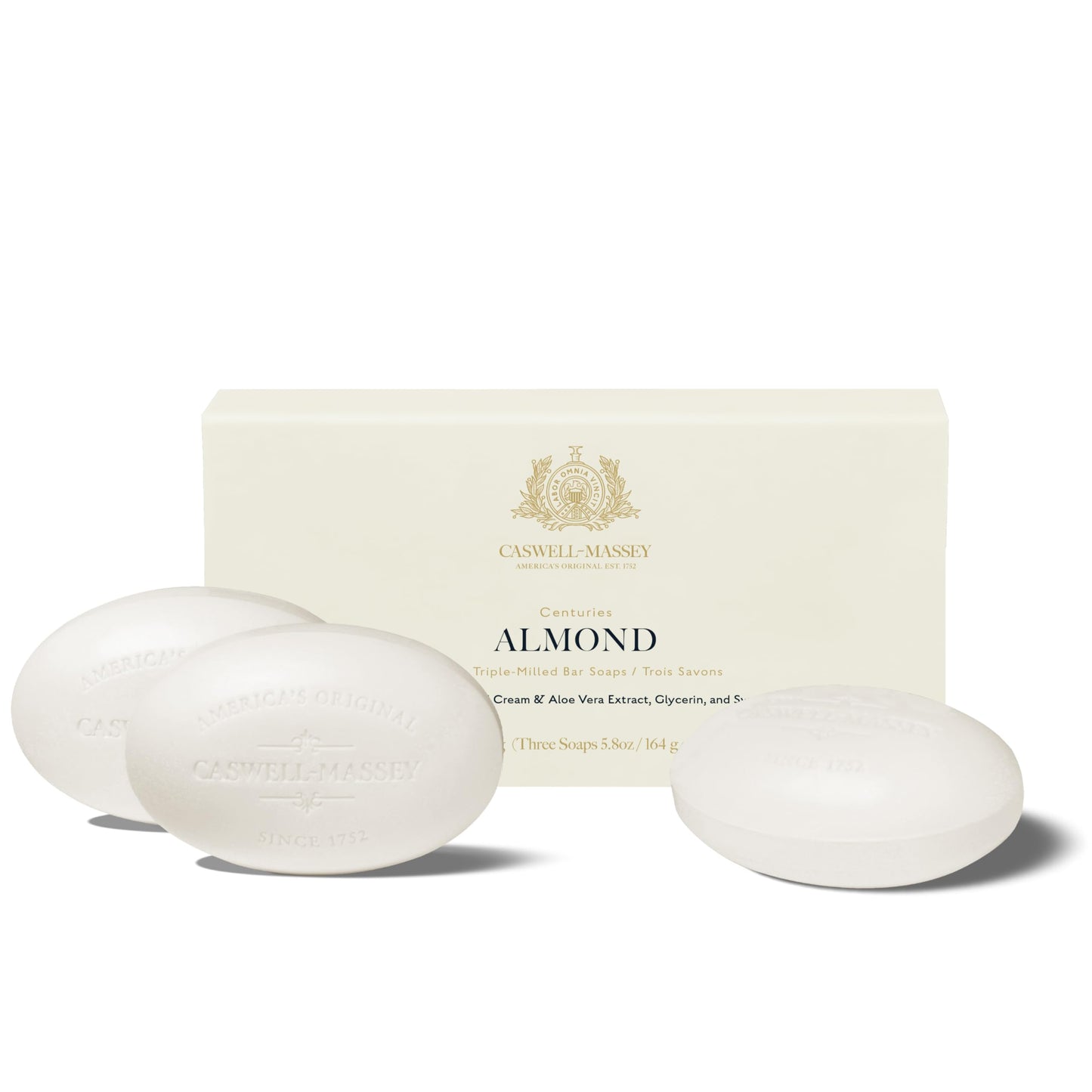 Caswell-Massey Natural Bar Soap Gift Set - Almond Scent - Triple-Milled Moisturizing Body Soap Bars for Men & Women, Plant-Based Formula for Soft Beauty & Personal Care Caswell-Massey