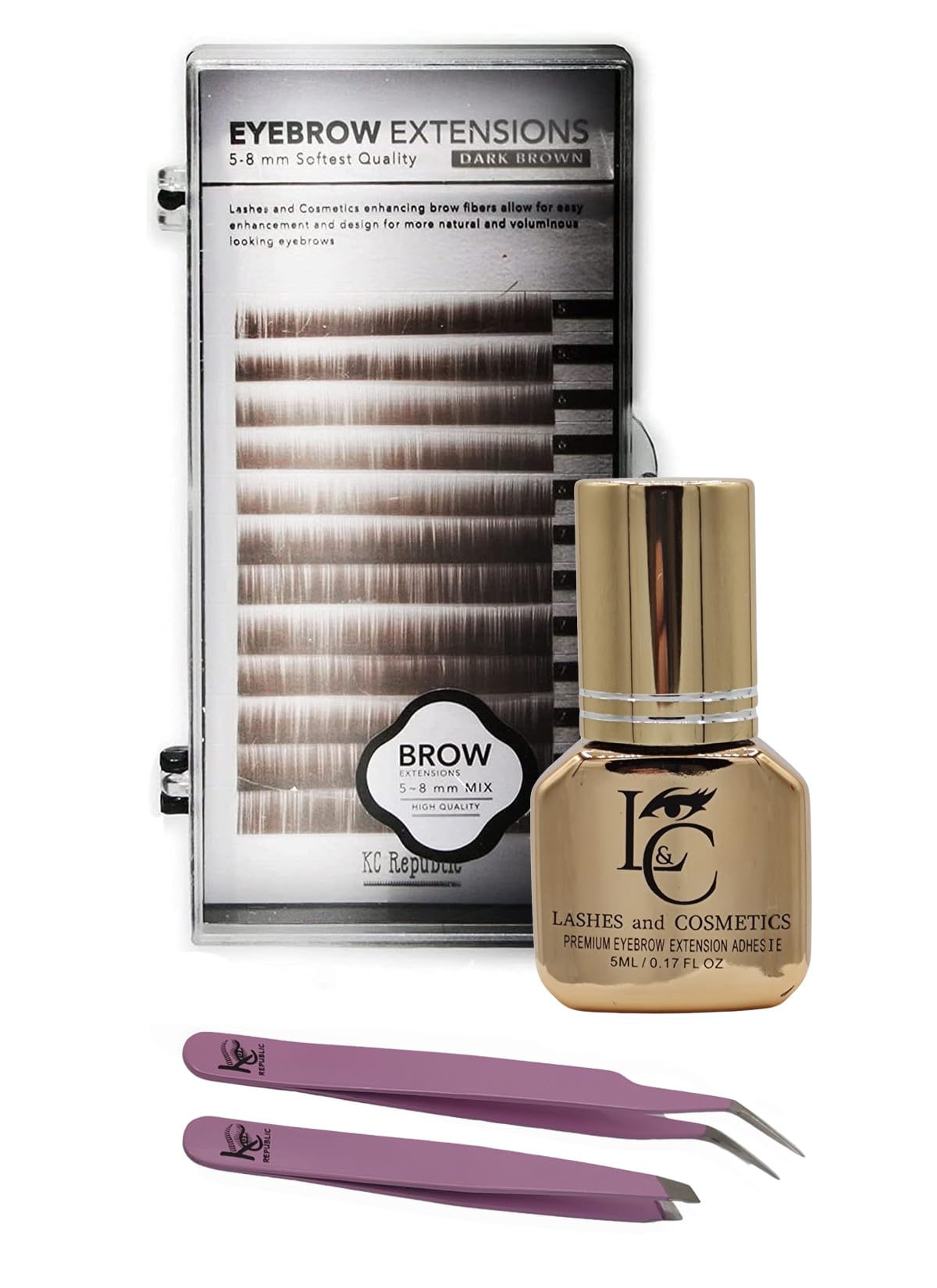 Eyebrow Extensions Premium Kit with 1 x Trays of Mink Eyebrows in Dark Brown Comes on Mixed Length Trays 5-8 Mm Mix, Eyebrow Premium Glue Clear & Dual Beauty and Personal Care KC Republic