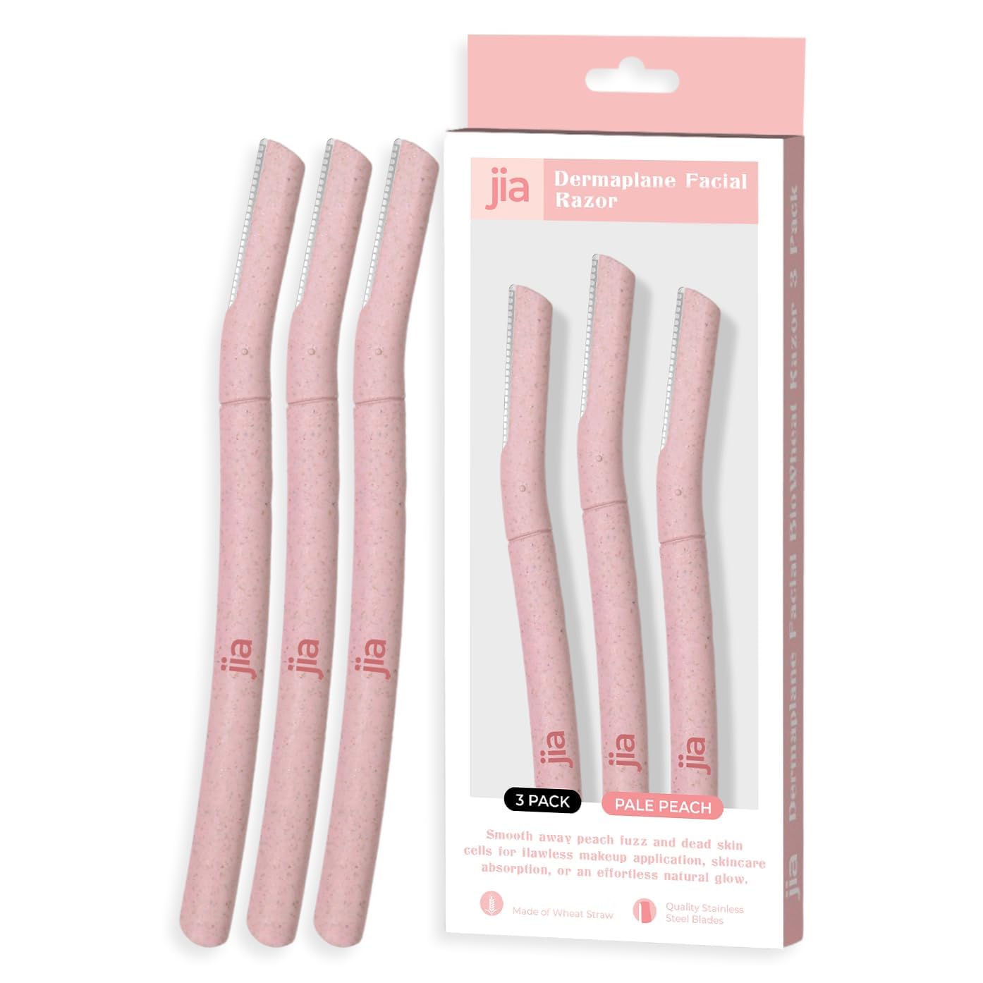Jia Dermaplane Facial Wheat Straw Razor 3-Pack, Pale Peach - Eyebrow Trimmer & Face Shaver for Women and Men, Peach Fuzz & Dead Skin Cell Removal Tool Beauty and Personal Care jia Personal Care