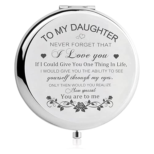 GAOLZIUY Daughter Gifts from Mom, Silver Daughters Compact Mirror, Birthday Gifts for Daughter from Mother for Daughters Birthday, Graduation Wedding Beauty & Personal Care GAOLZIUY