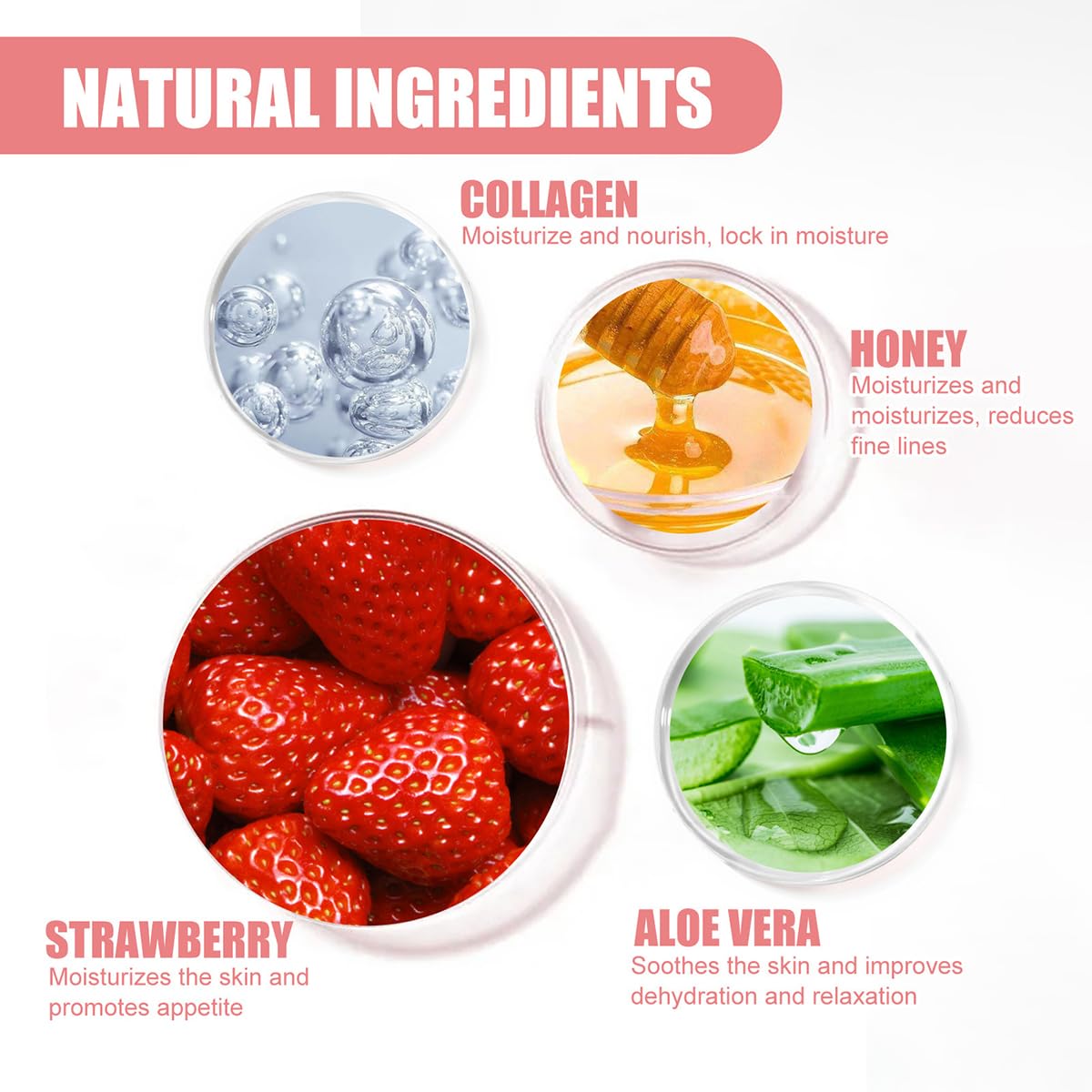 4 Pcs Strawberry & Honey Lip Balm, Moisturizing Propolis Sleeping Lip Mask, Vitamin E Lip Masks, Hydrate Repair Prevent Dry Cracked Lip Exfoliator Lip Beauty and Personal Care XTJXTJ