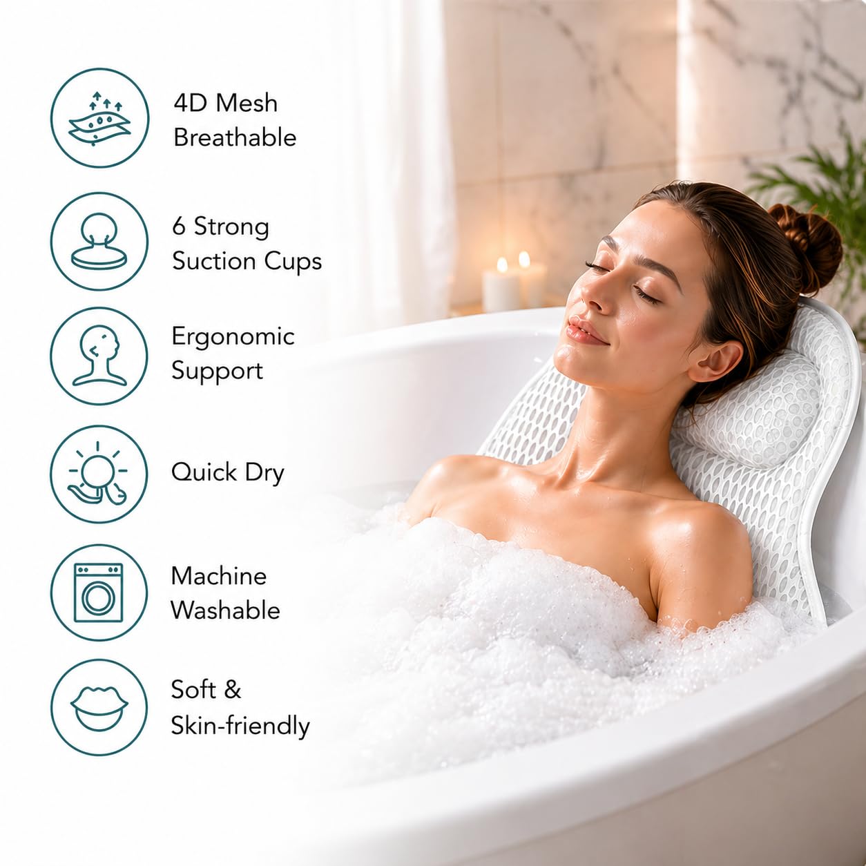 Bathtub Pillow for Neck and Back Support, Soft 4D Bath Pillow Tub Headrest Beauty and Personal Care Veylix