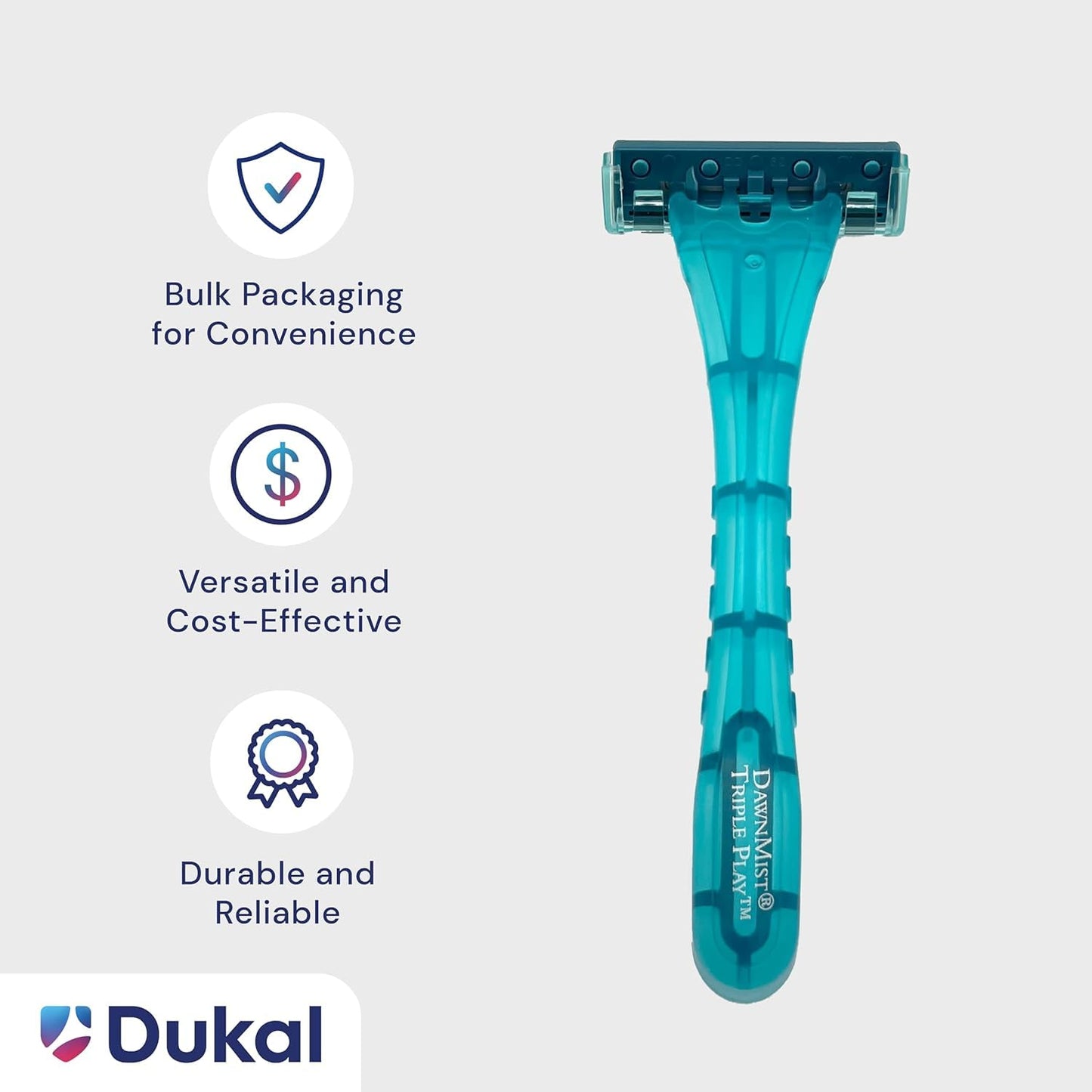 DawnMist Triple Play Razors - Triple Blade with Lubricating Strip, Single Edge, Teal, 2 Pack (20 Count) Beauty and Personal Care DawnMist