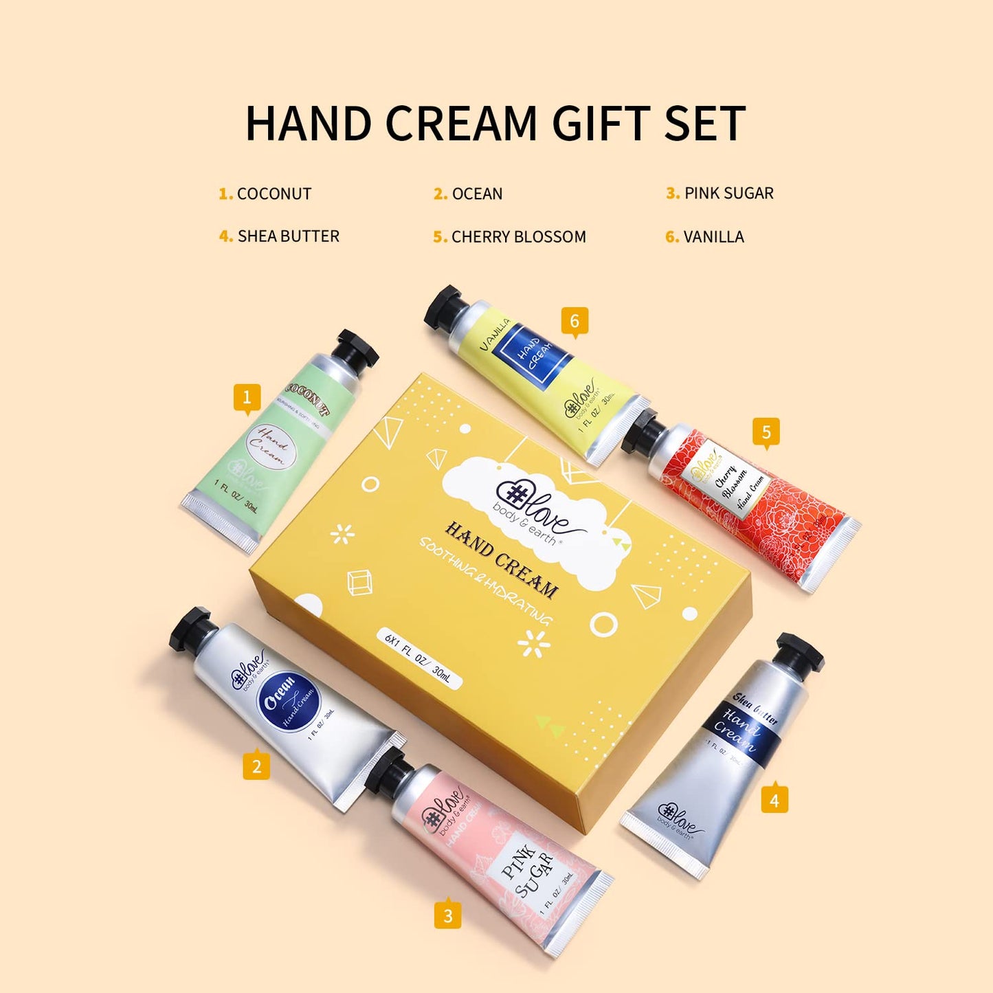 BODY & EARTH # LOVE Hand Cream Gift Set Hand Lotion Sets for Women Gift, Mothers Day Gifts for Mom Gifts, Pack of 6 Advanced Repair Hand Cream for Dry Beauty & Personal Care BODY & EARTH # LOVE
