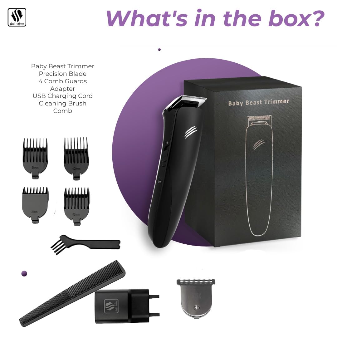 Skull Shaver Baby Beast Trimmer - Ultimate Cordless Hair & Beard Grooming Tool - Precision Steel Blades - USB Rechargeable - 4 Combs - Travel-Friendly Beauty and Personal Care Skull Shaver