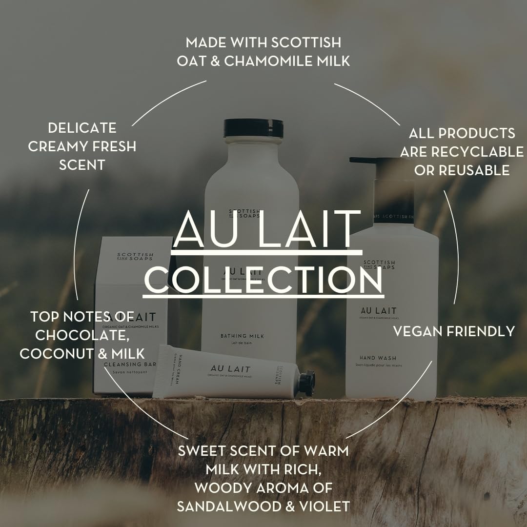 Scottish Fine Soaps Au Lait Luxury Gift Set, Body Wash, Body Cream, Hand Cream with Chocolate, Coconut, Sandalwood Fragrance, Vegan Beauty and Personal Care Scottish Fine Soaps