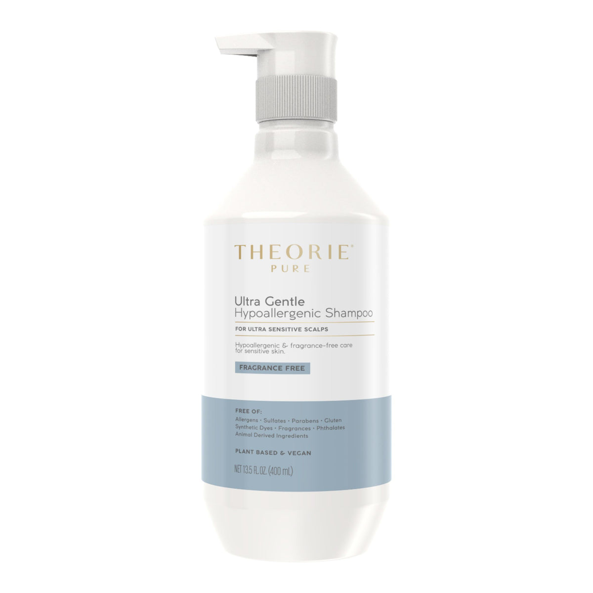 Theorie PURE Ultra Gentle Hypoallergenic Shampoo - Plant-Based & Vegan - Fragrance-Free - Designed for Delicate Scalp Care - Pump Bottle - 400mL