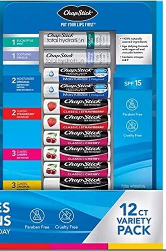 ChapStick Variety Pack Classic Original, Cherry, Strawberry, Lip Moisturizer & Total Hydration (12 ct.) Beauty & Personal Care ChapStick