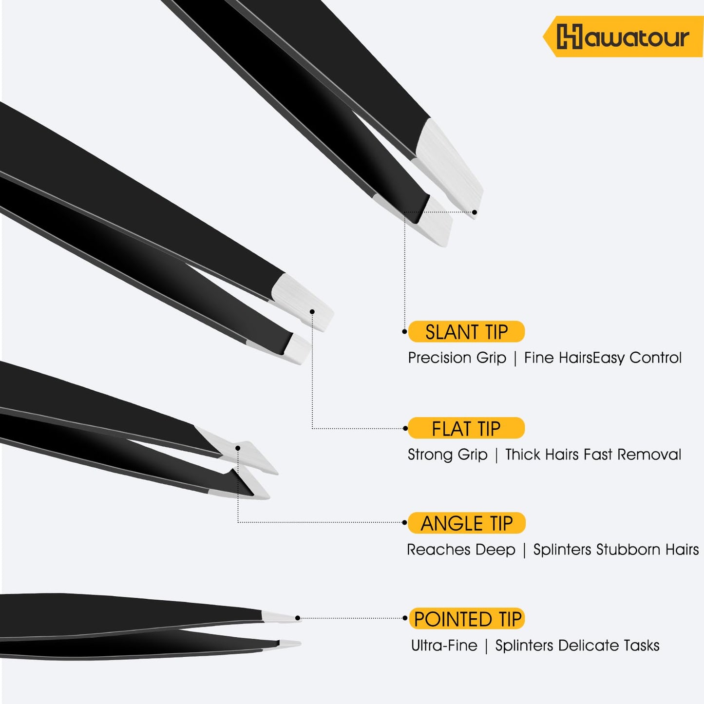HAWATOUR Tweezers Set, 4Pcs Eyebrows Tweezers for Women, Great Precision for Ingrown Hair, Splinter, Facial Hair Removal, Black Beauty and Personal Care HAWATOUR