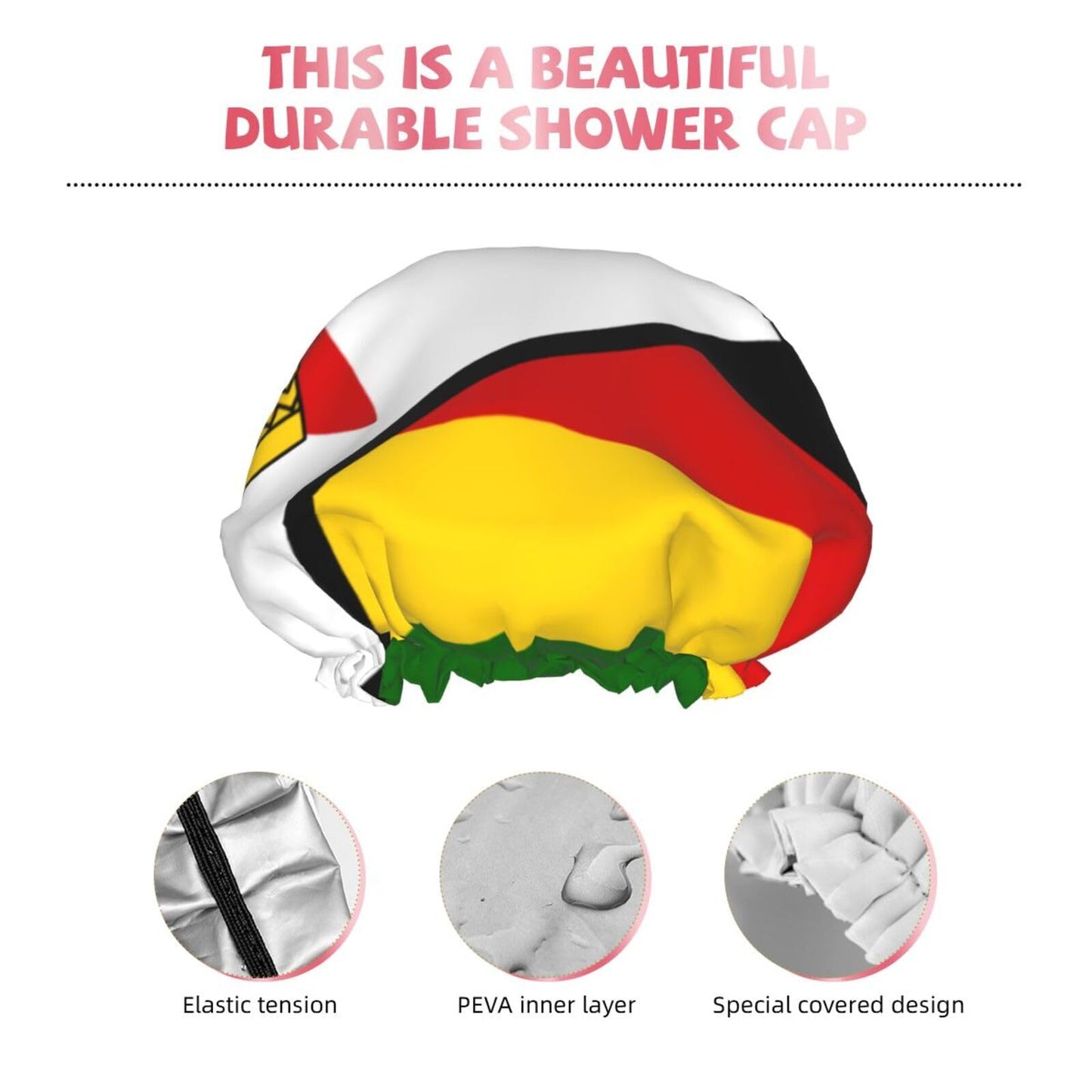 Zimbabwe Flag Prints Shower Cap Double Layer Lined Waterproof Bathing Shower Hat Beauty and Personal Care Hayyett