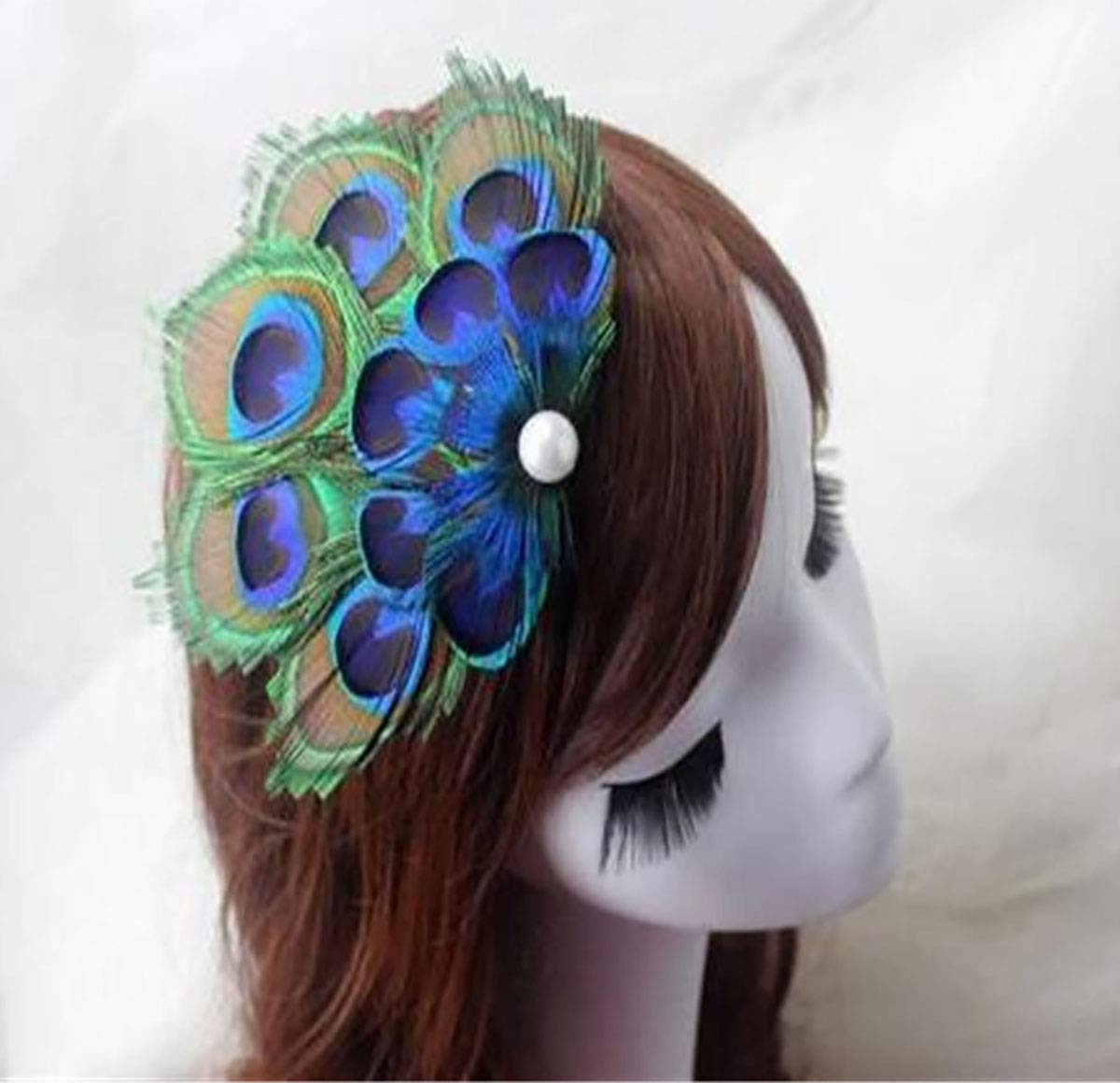 Women Bohemian Peacock Feather Hair Clip Hair Pin Elegant Fascinator Wedding Dance Party Headdress Headwear Hair Accessory Sequined Showgirl Headpiece Beauty & Personal Care Fodattm