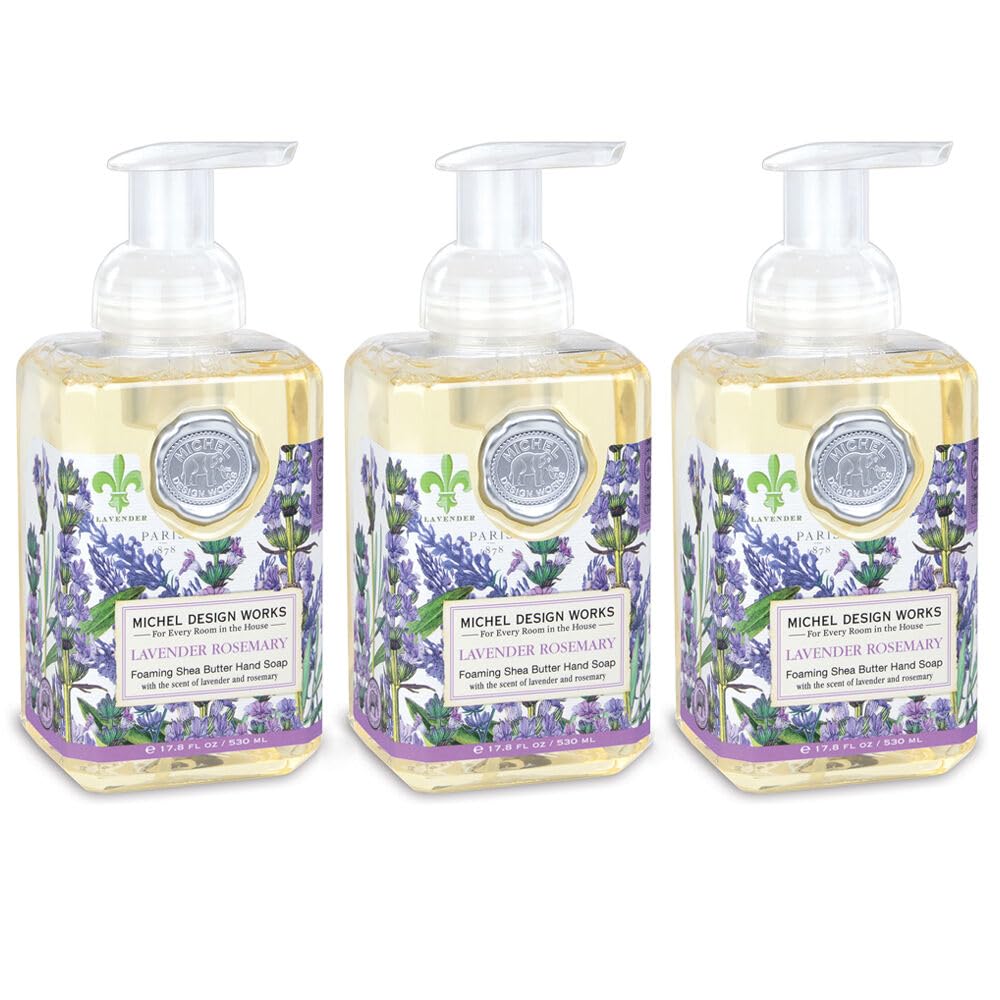 Michel Design Works Foaming Hand Soap, Lavender Rosemary, with Soap Dispenser, 3-Pack, 17.8 Fl oz Each Beauty & Personal Care Michel Design Works