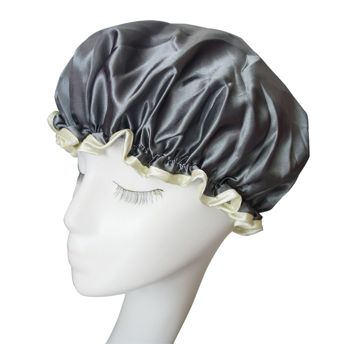 2PCS Women Lady Waterproof Elastic Double Layers Shower Caps Bath Spa Hat Hoods Bathroom Products (Gray) Beauty and Personal Care Fodattm