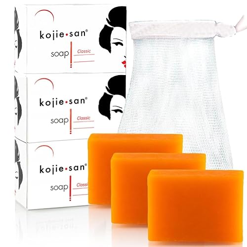 Kojie San Skin Brightening Soap - The Original Kojic Acid, Dark Spot Remover Bar Soap with Coconut & Tea Tree Oil - 100g x 3 Bars with Net Beauty & Personal Care Kojie San