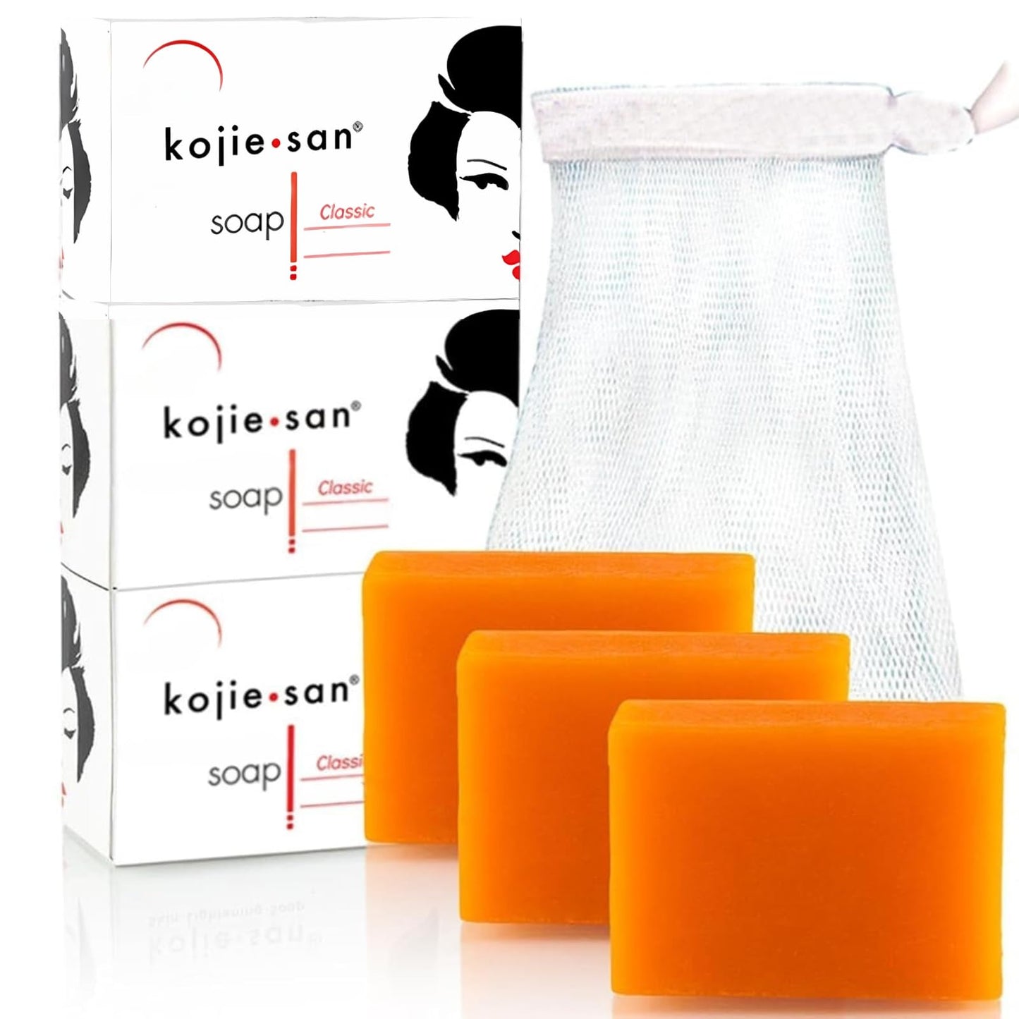 Kojie San Skin Brightening Soap - The Original Kojic Acid, Dark Spot Remover Bar Soap with Coconut & Tea Tree Oil - 100g x 3 Bars with Net Beauty & Personal Care Kojie San