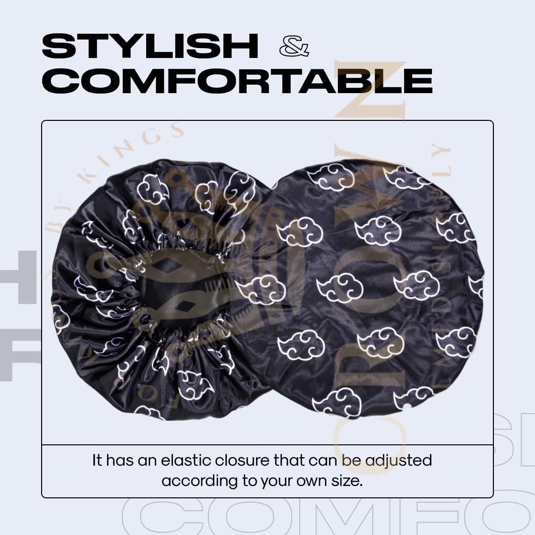 Large Silky Design Anime Bonnet with Elastic Soft Band Adjustable for Women and Men, Comfortable Satin Fabric, BlackcloudB Beauty and Personal Care FOR KINGS. BY KINGS CROWN LMTD SUPPLY