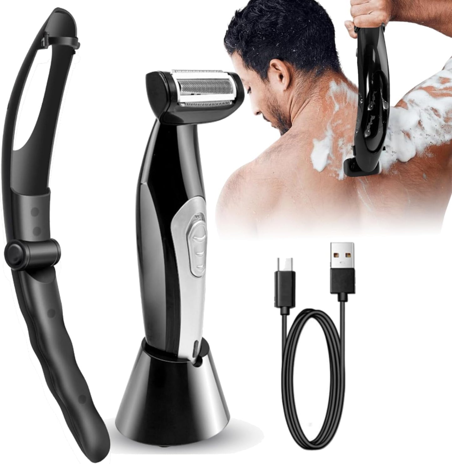 Multi Fuctional Chest Back Shavers for Men, Wet Dry Use Back Extreme Reach Removable Handle Shavers Beauty and Personal Care Zunate