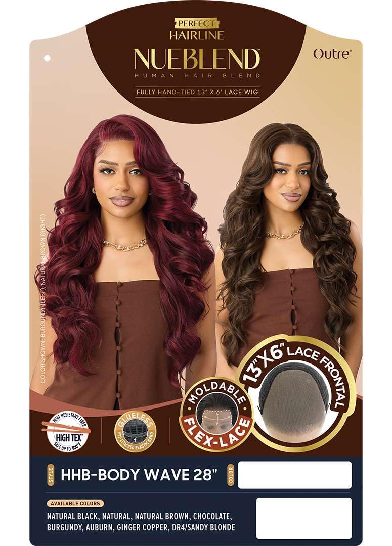 Outre Lace Front Wig - Perfect Hair Line 13X6 Lace Frontal NUEBLEND - Human Hair Blend - Body Wave 28" (NATURAL BLACK)