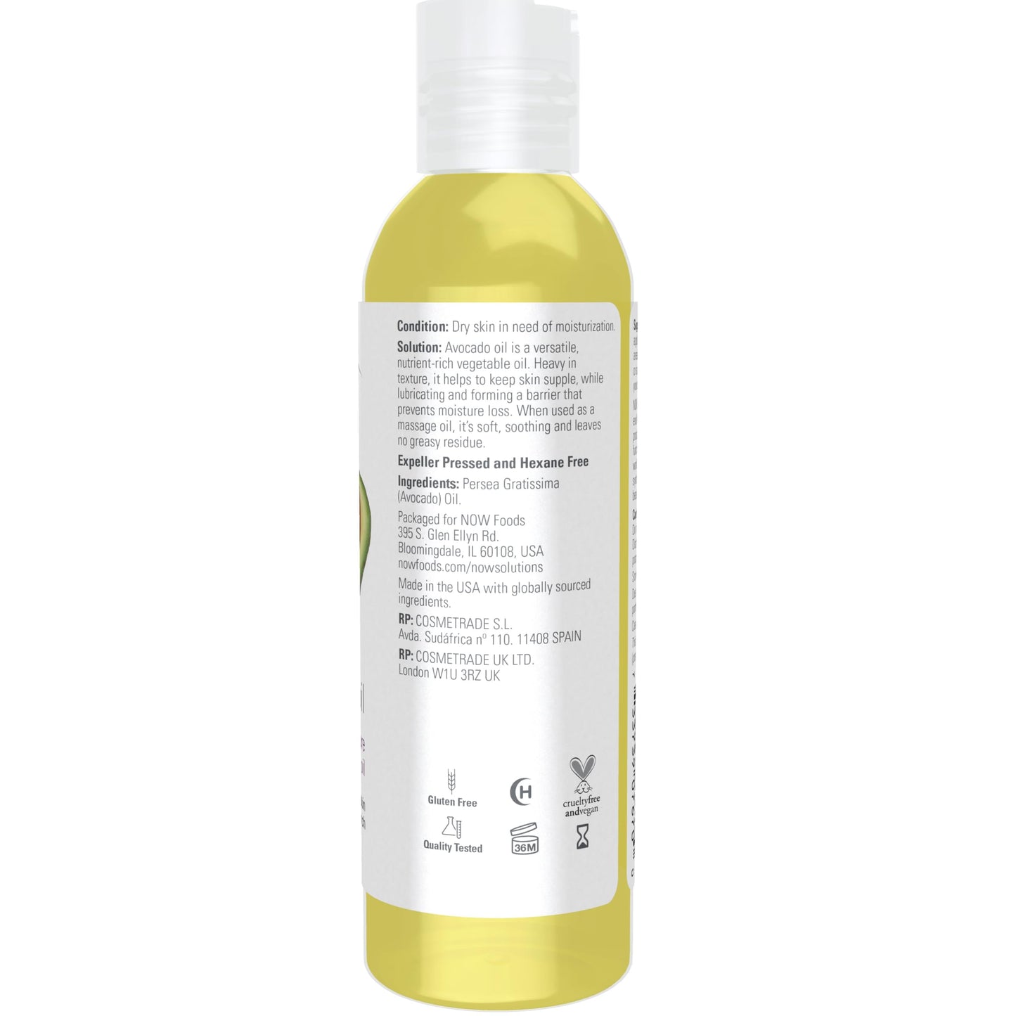 NOW Foods Solutions, Avocado Oil, 100% Pure Moisturizing Oil, Nutrient Rich and Hydrating, 4-Ounce Beauty & Personal Care Now
