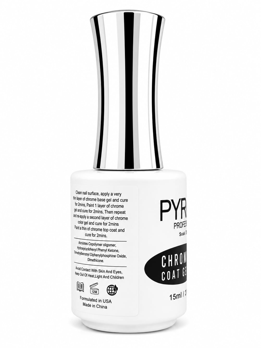 Pyramid Professional Gel Soak Off UV/LED Gel Top Base Coat Nail Polish Manicure Lacquer Matte Velvet Chrome Rubber Base (Chrome Base 0.5oz)