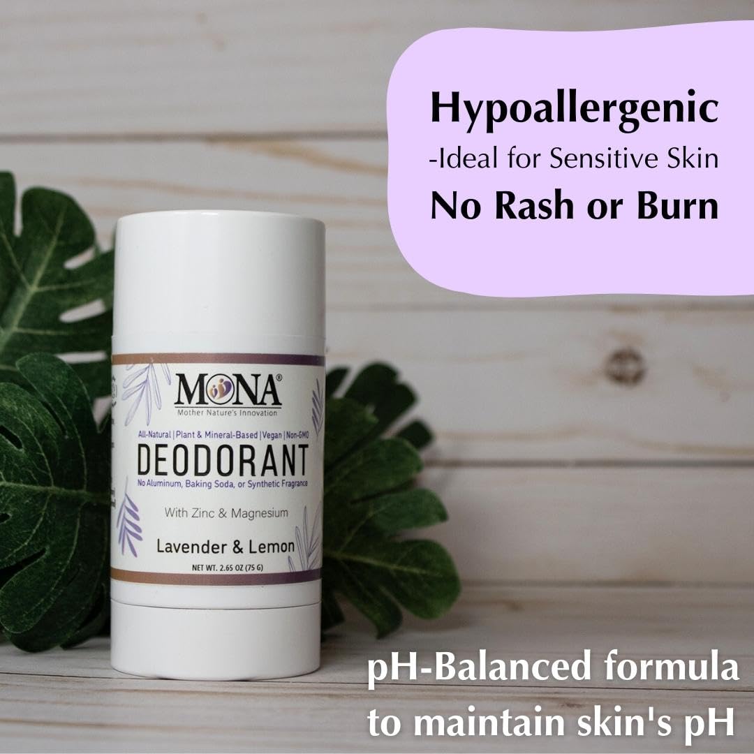MONA BRANDS All Natural Magnesium Deodorant for Women & Men - Aluminum, Baking Soda, & Synthetic Fragrance Free for Sensitive Skin (Lavender Lemon) Beauty and Personal Care MONA