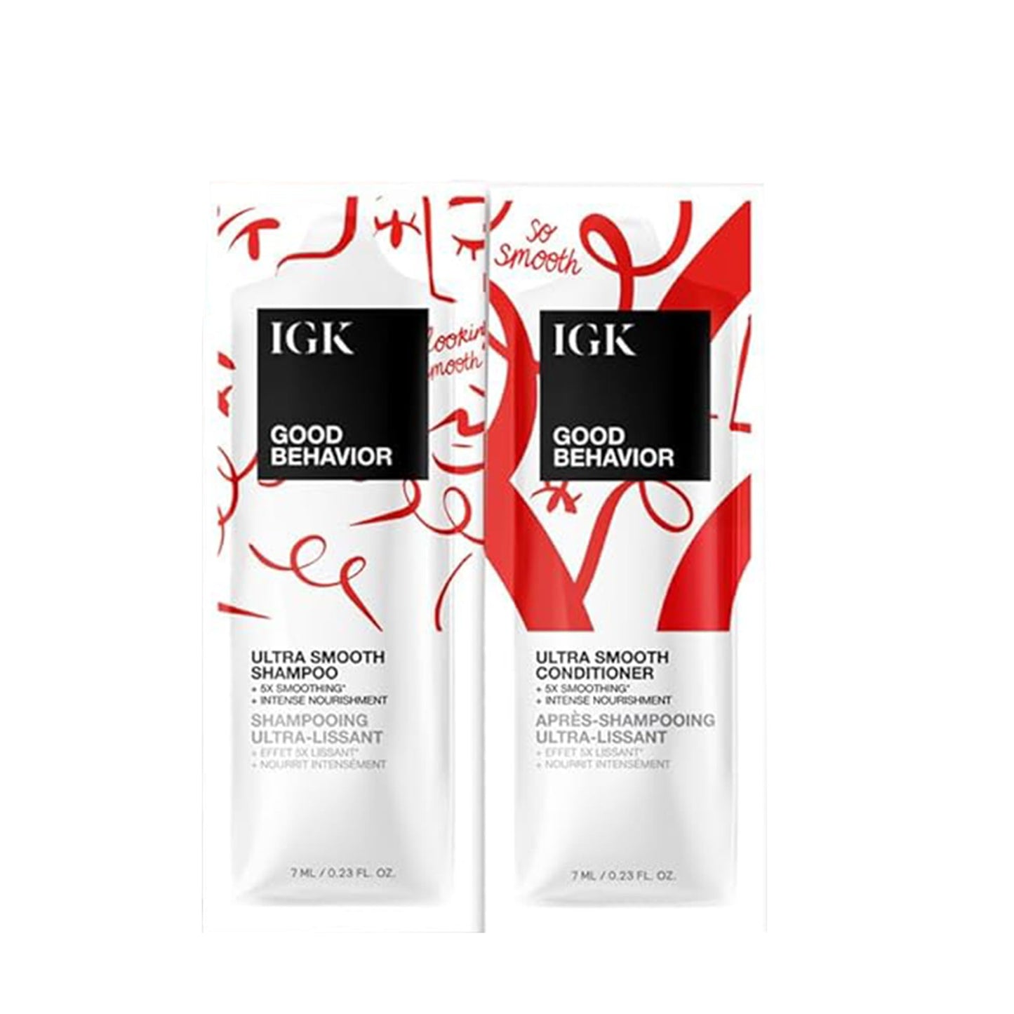 IGK GOOD BEHAVIOR Ultra Smooth Shampoo & Conditioner Set + Travel Size Packettes | Frizz Control + Shine | Vegan + Cruelty-Free | 8 oz (Pack of 2) Beauty & Personal Care IGK