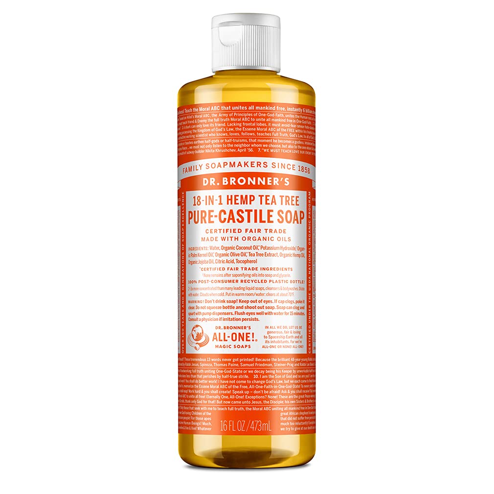 Dr. Bronner’s - Pure-Castile Liquid Soap (Tea Tree, 16 ounce) - Made with Organic Oils, 18-in-1 Uses: Acne-Prone Skin, Dandruff, Laundry, Pets Beauty & Personal Care Dr. Bronner's