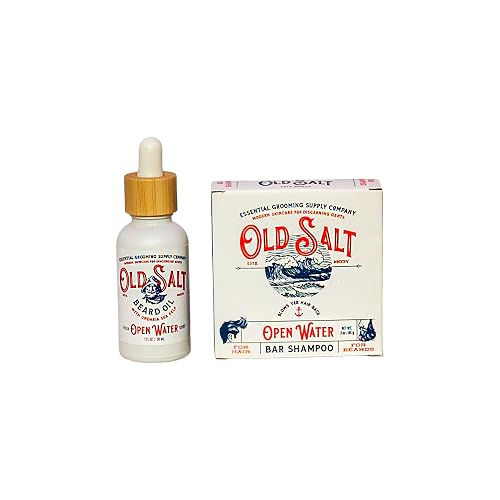 Open Water Beard Oil and Bar Shampoo Set - Old Salt Grooming Supply - Sea Moss Scent, For Hair and Beard Care, Natural, Handcrafted, No Harsh Beauty & Personal Care Old Salt