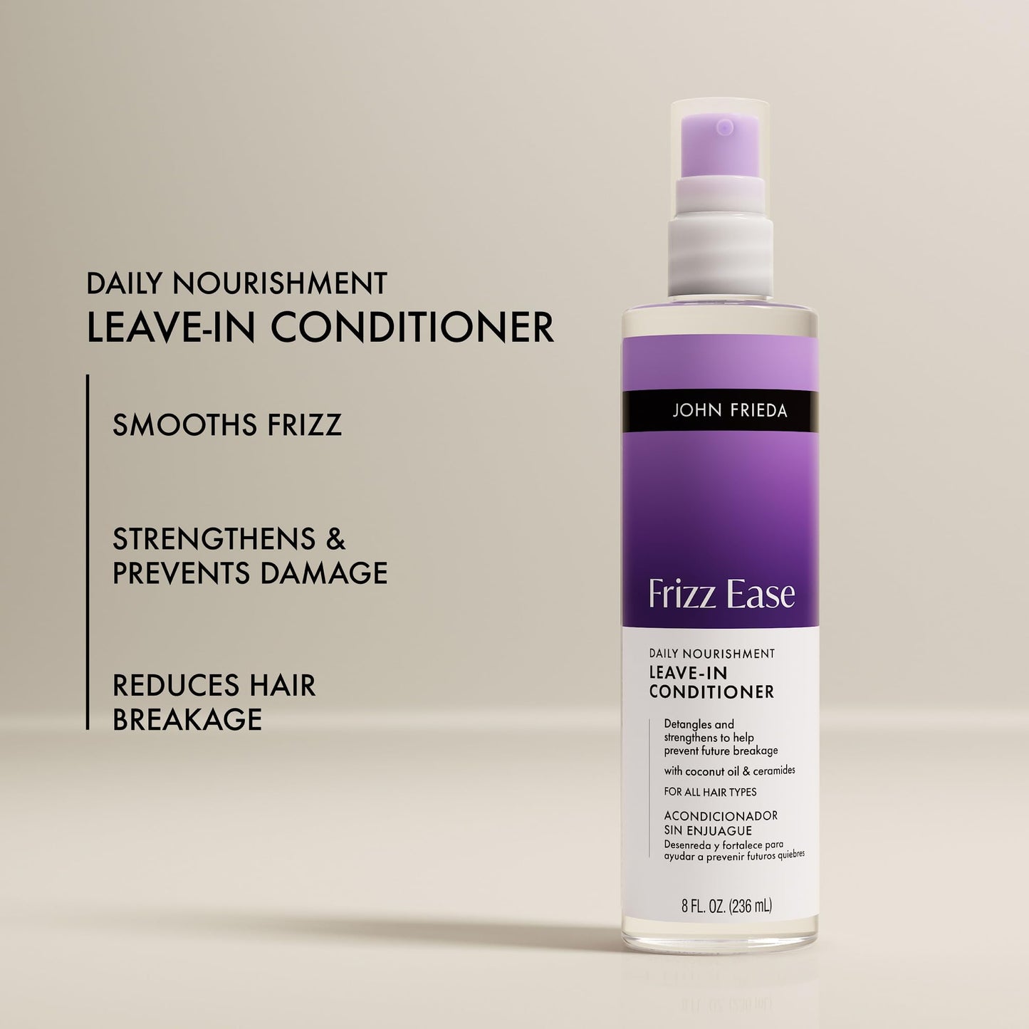 John Frieda Frizz Ease Daily Nourishment Leave-In Conditioner for Frizzy Hair, Detangler & Lightweight Hydration, 8 fl oz Beauty and Personal Care John Frieda