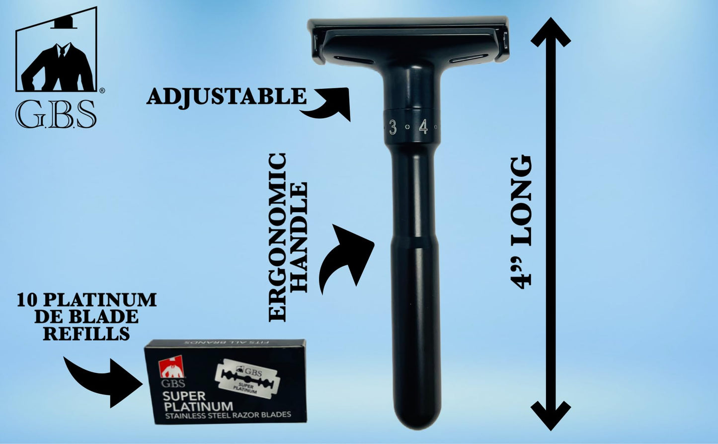 G.B.S Black Adjustable Double Edge Safety Razor and 10 Refill Blades, Shaving Brush, Shaving Soap Mug with Knob Handle, Dual Stand Brush Gift Set Beauty and Personal Care G.B.S