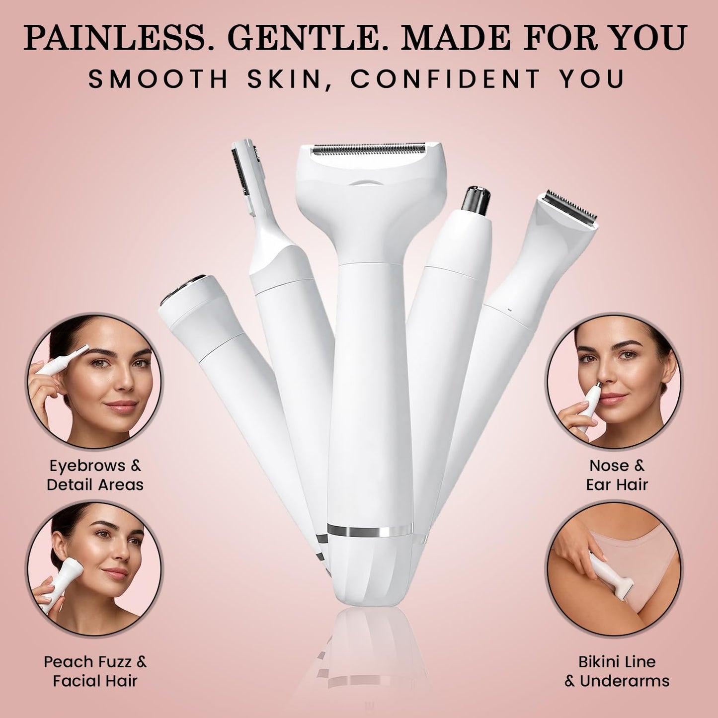 Electric Razors for Women, Bikini Trimmer for Women 5 in 1 Body Shaver for Nose Hair Face Eyebrow Arms Legs Armpit Underarm Pubic Area, Replaceable Beauty and Personal Care Infinity Choices