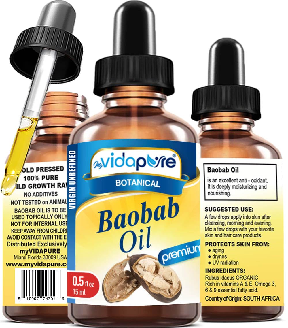 MYVIDAPURE 100% Pure BAOBAB OIL WILD GROWTH RAW for Skin, Hair, Lip and Nail Care. (0.5 Fl Oz) Beauty & Personal Care MYVIDAPURE