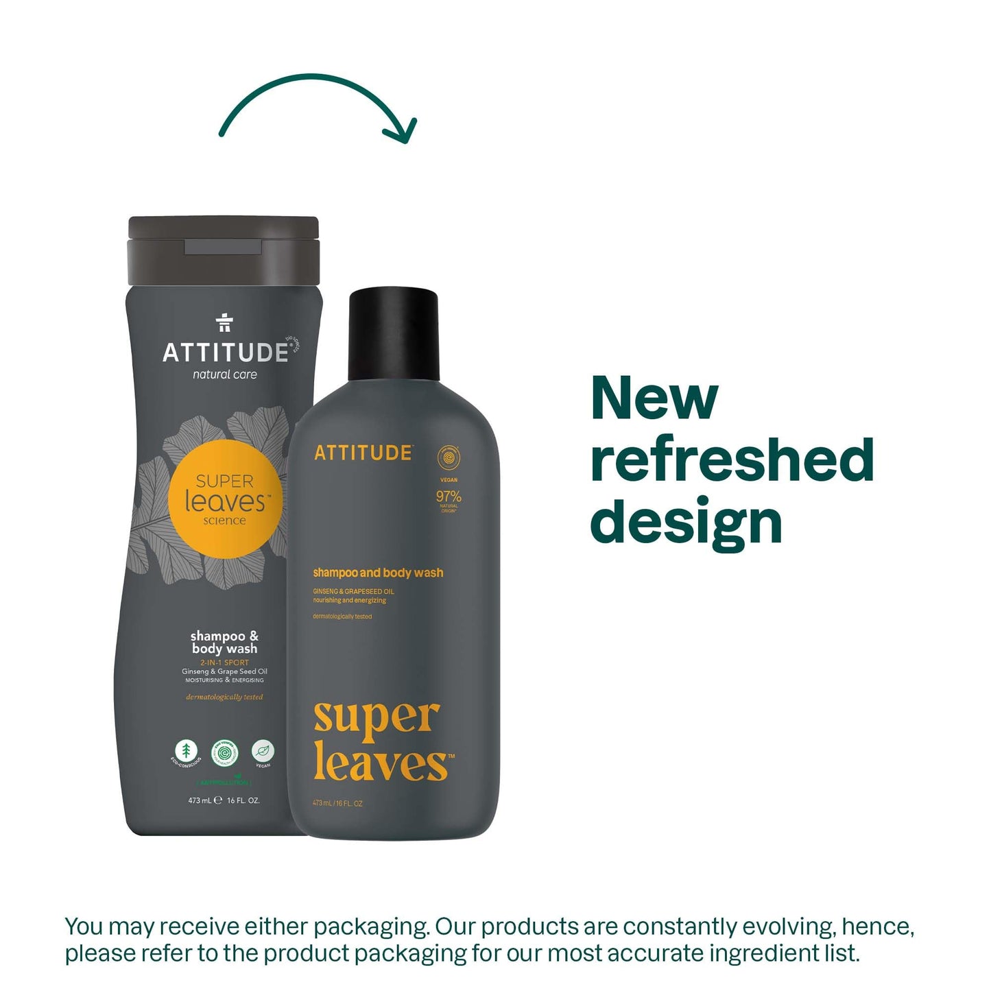 ATTITUDE 2-in-1 Body Wash & Shampoo for Men & Women, EWG Verified, Vegan, Natural Ingredients, Dermatologist-Tested, Ginseng and Grapeseed Oil, 16 Fl Beauty & Personal Care BIO SPECTRA ATTITUDE