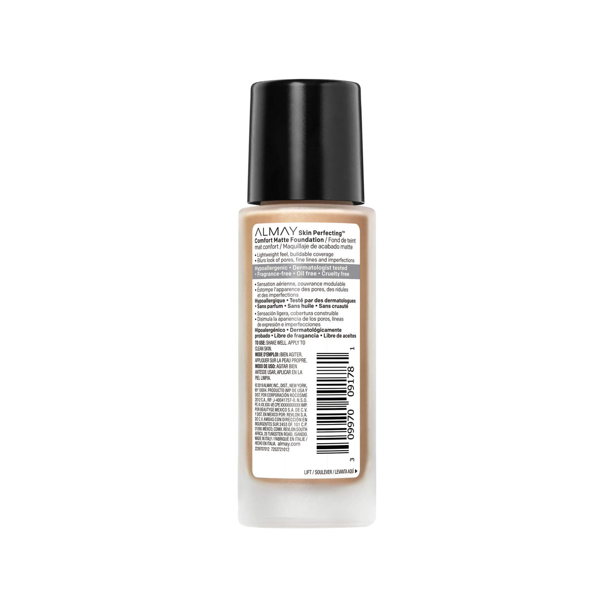 Almay Skin Perfecting Comfort Matte Foundation, Hypoallergenic, Cruelty Free, -Fragrance-Free, Dermatologist Tested Liquid Makeup, Warm Tan, 1 Fluid