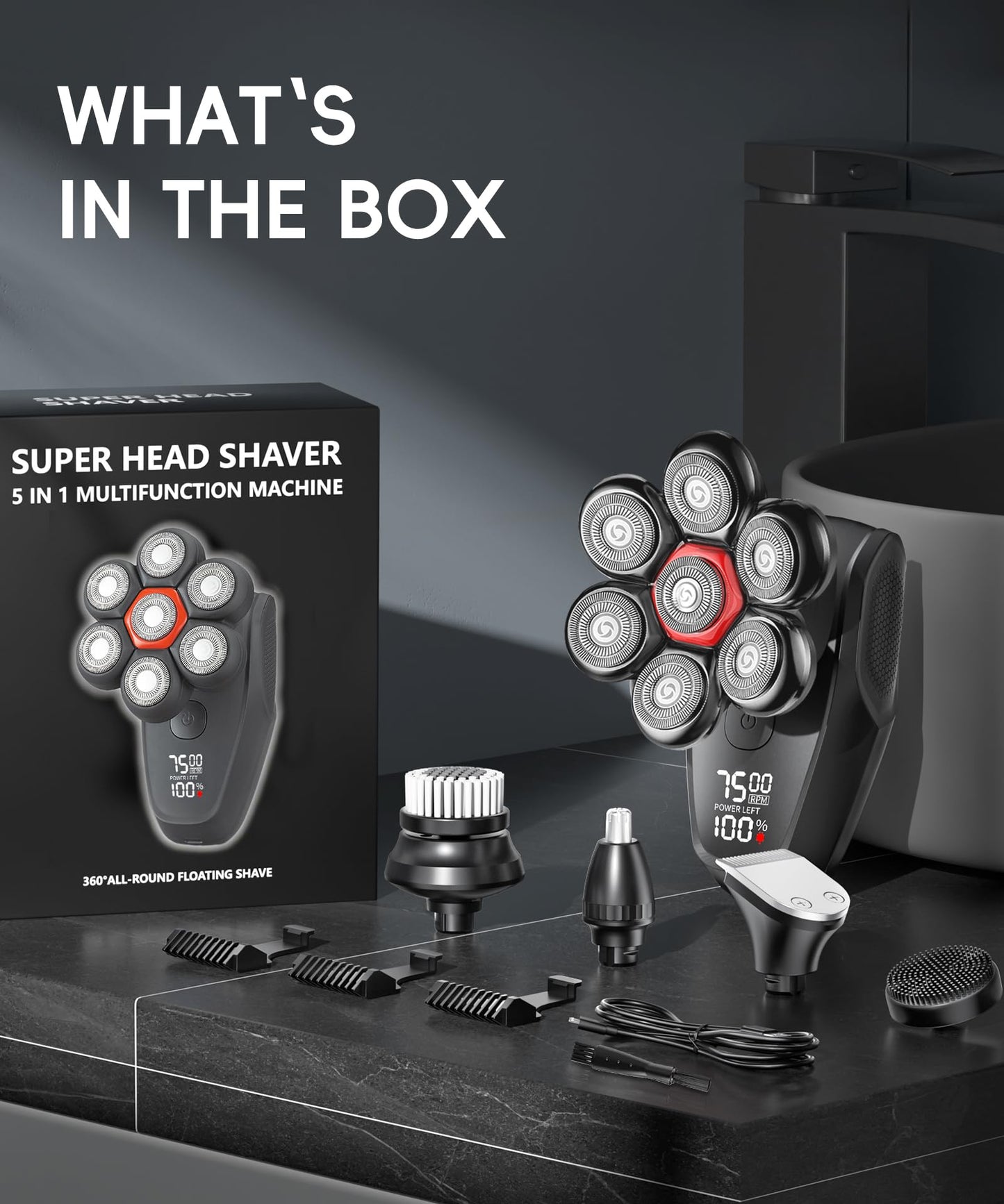 MALEGEBAZ Head Shavers for Bald Men, 5-in-1 Men's Grooming Kit, Electric 7D Rotary Head Shaver, IPX8 Waterproof Wet/Dry, Matte Black Beauty and Personal Care MALEGEBAZ