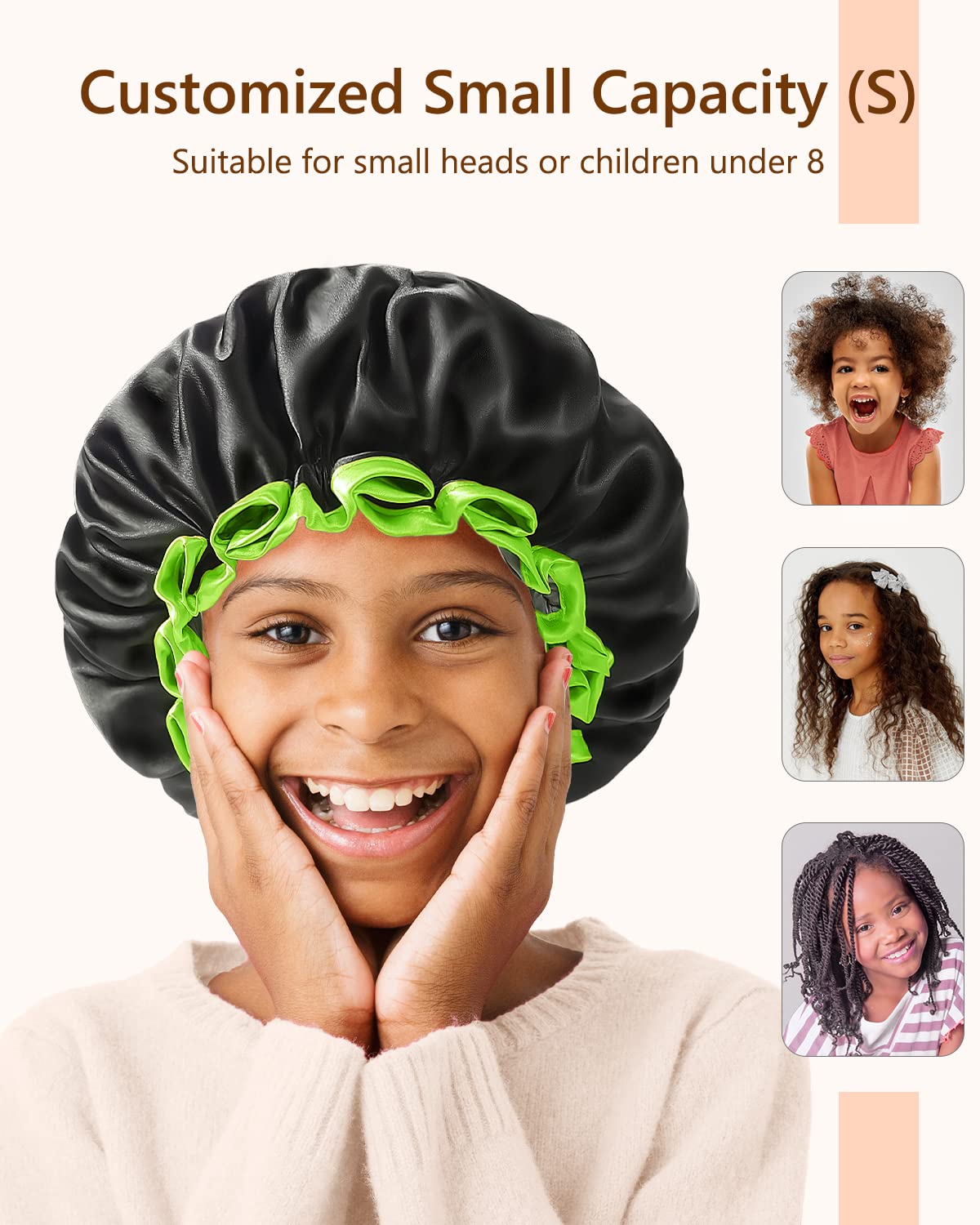 mikimini Black Shower Caps for Small Child 2 Packs, Double Layers Waterproof Bathing Hair Cap with Reusable Soft Comfortable PEVA Lining, Cute Beauty & Personal Care mikimini
