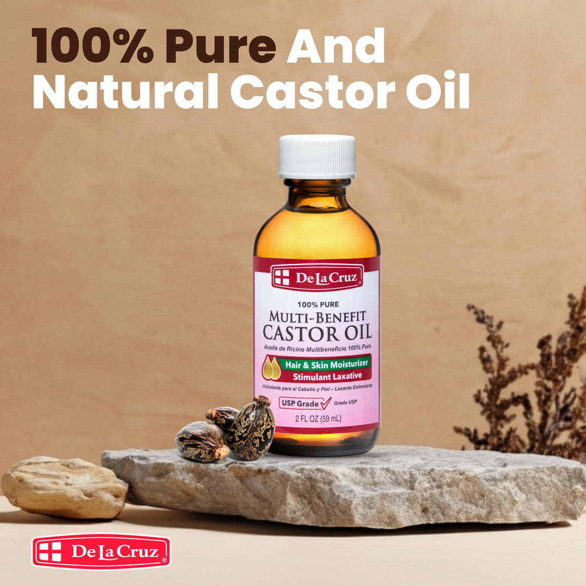 De La Cruz Castor Oil - 100% Pure Castor Oil for Hair, Skin, Eyelashes, and Eyebrows - USP Grade, 2 FL Oz (3 Bottles) Beauty & Personal Care De La Cruz