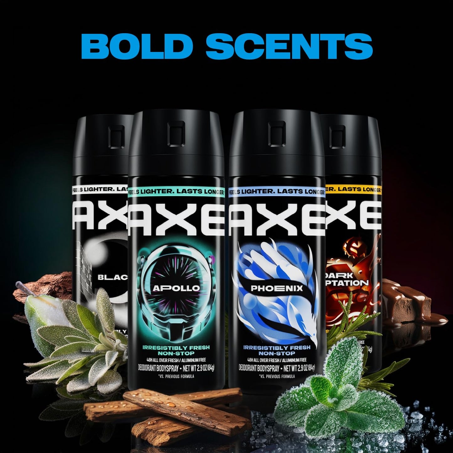 AXE Aluminum-Free Body Spray XL Variety 8-Pack, Dark Temptation, Black, Apollo, Phoenix, 48H Odor Protection, 2.9 Fl Oz Ea Beauty and Personal Care AXE