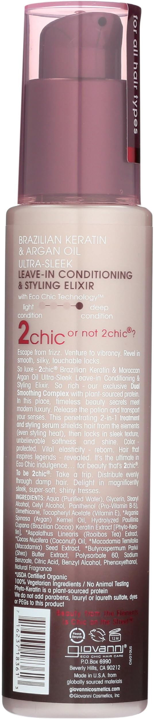 GIOVANNI 2chic Ultra-Sleek Leave-In Conditioning & Styling Elixir, 4 oz