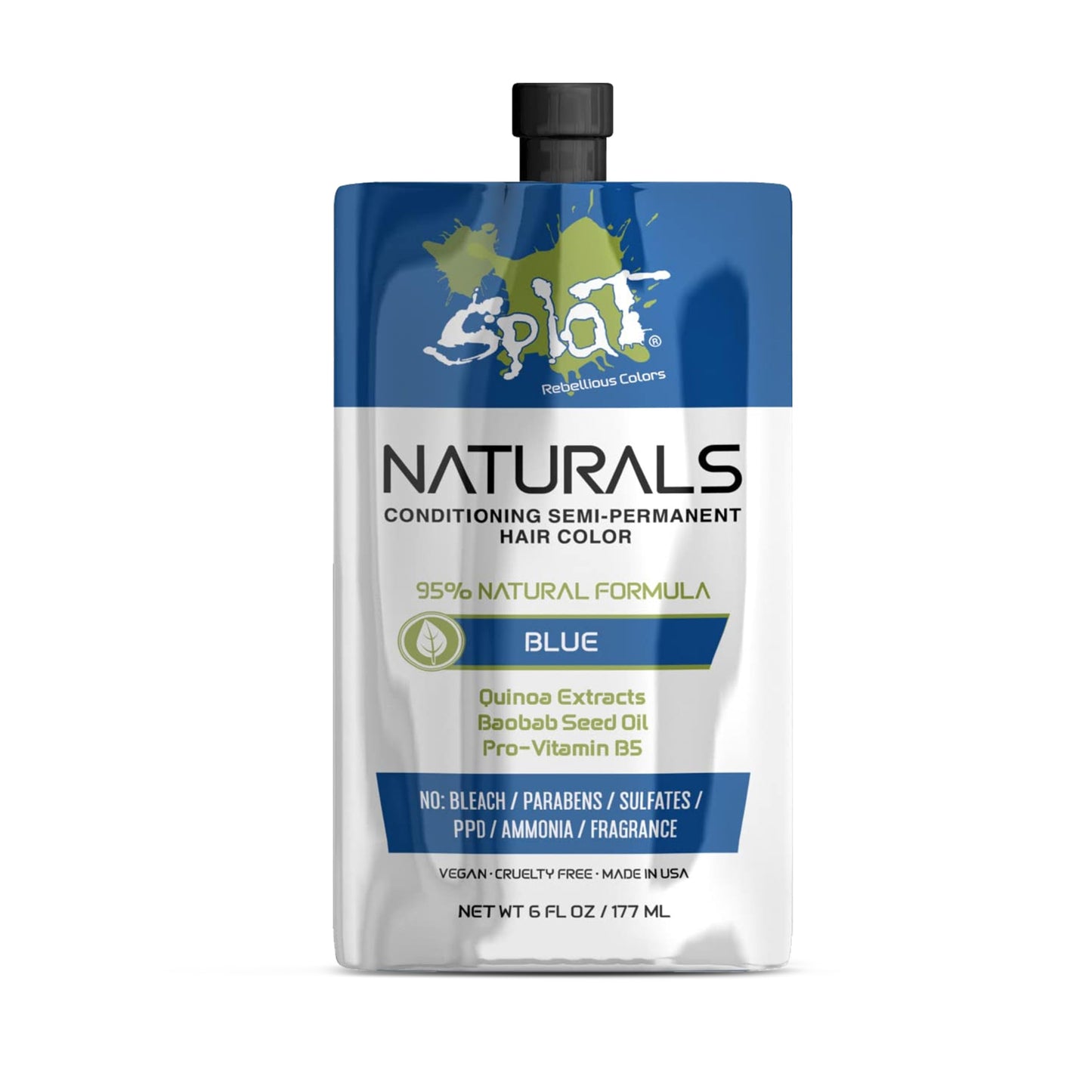 Splat Naturals Semi-Permanent Hair Color, Blue, 6 fl. oz., 95% Natural Hair Dye Formula Lasts Up to 30 Washes, Vegan & Cruelty-Free Beauty & Personal Care Splat