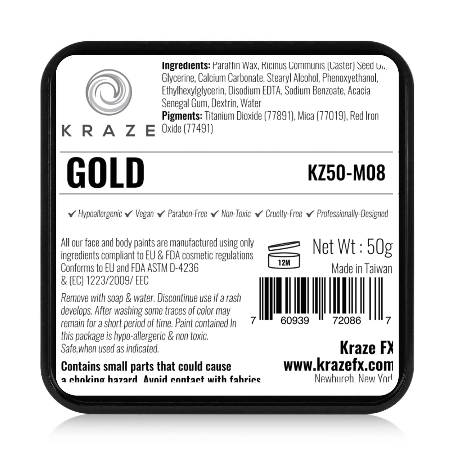 Kraze FX Square - Metallic Gold Face Paint (50 gm) - Hypoallergenic, Non-Toxic, Water Activated Professional Face & Body Painting Makeup Supplies Beauty & Personal Care Kraze FX