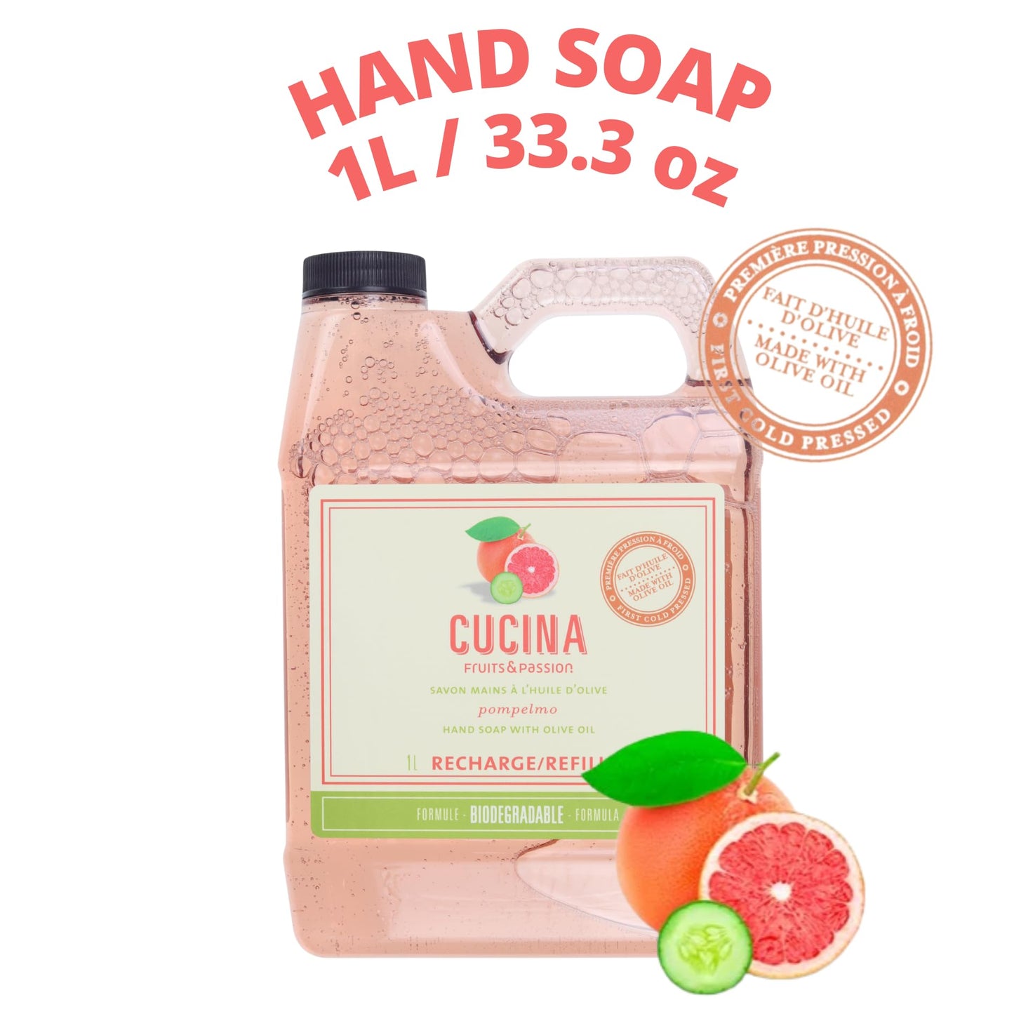 Cucina Fruits & Passion Pompelmo Hand Soap Refill 33.8 fl oz - Grapefruit Scent, Olive Oil Formula, Kitchen Hand Wash, Made in Canada - 2 Pack Beauty & Personal Care Cucina
