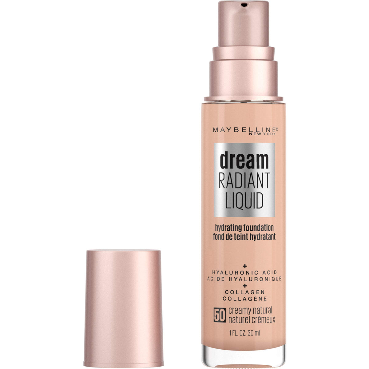 Maybelline Dream Radiant Liquid Medium Coverage Hydrating Makeup, Lightweight Liquid Foundation, Creamy Natural, 1 Count