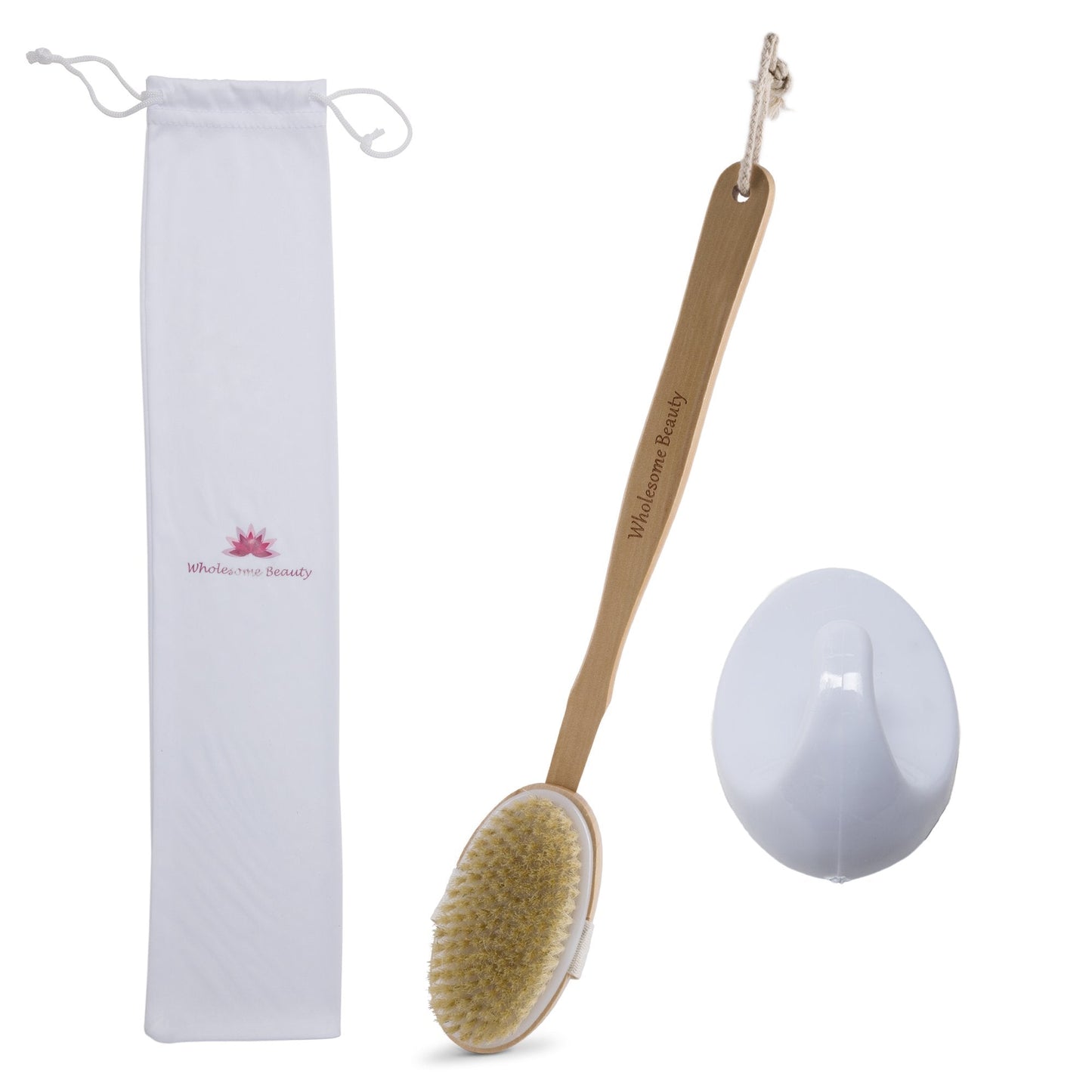 Dry Skin Body Brush 16"- Natural Bristle - For Dry Brushing - Detachable Handle -Removes Dead Skin & Toxins, Helps Cellulite, Lymphatic Functions Beauty & Personal Care Wholesome Beauty