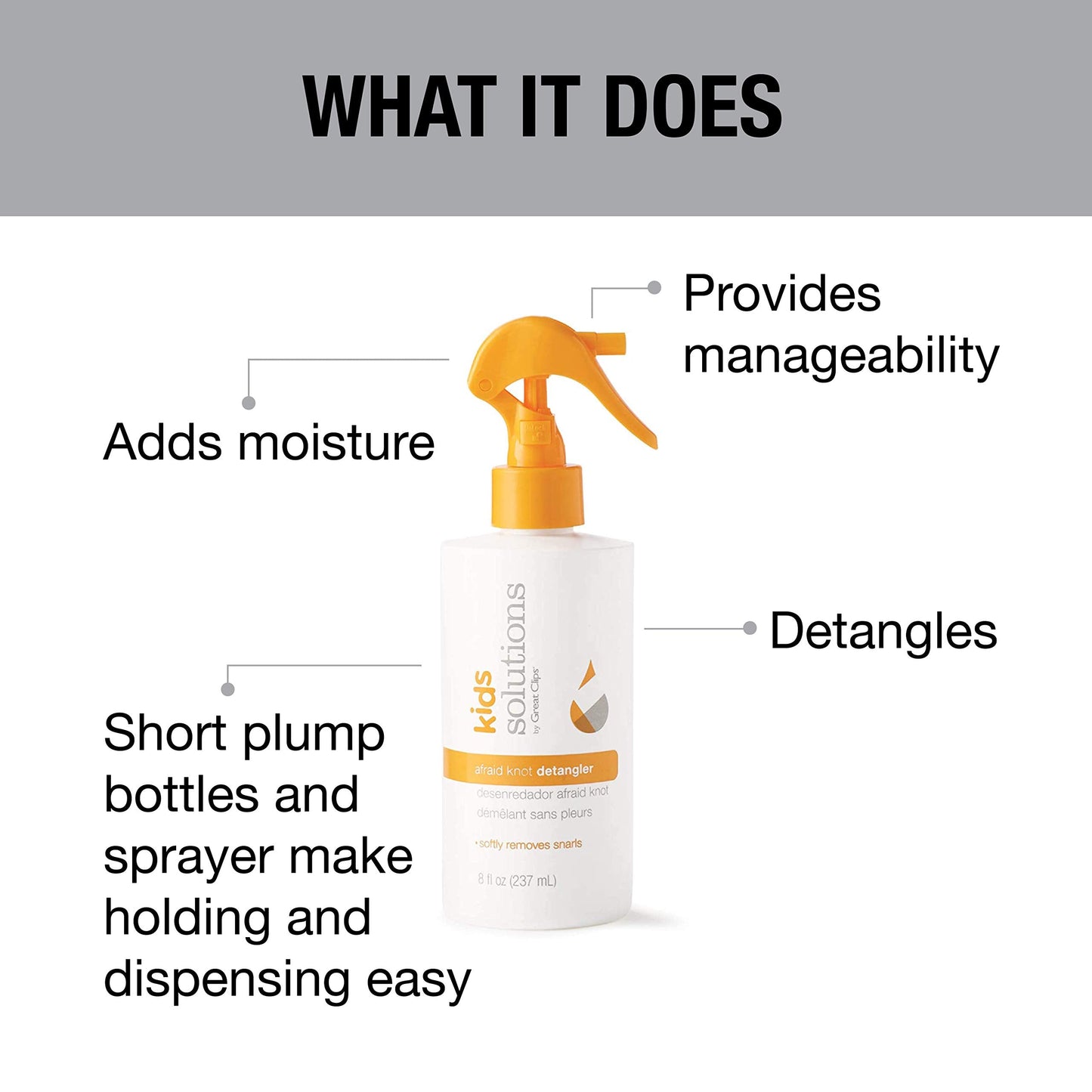 GREAT CLIPS Solutions Kid's Afraid Knot Detangler, 8oz | Light Detangling Spray for Children | Protects & Moisturizes Hair | Recommended for Ages 4-10 Beauty & Personal Care GREAT CLIPS